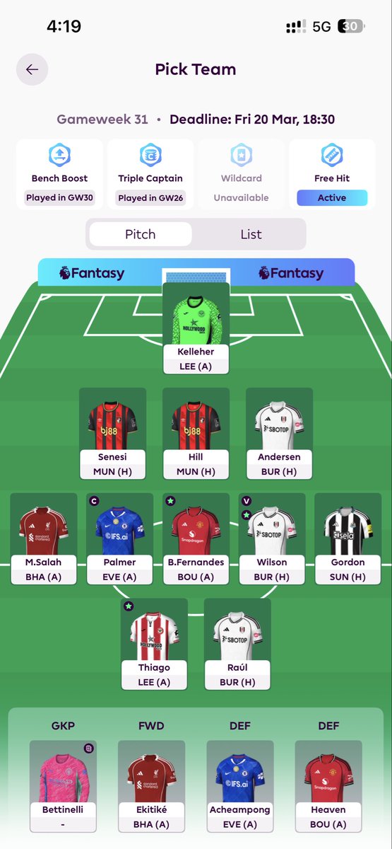 Zb9320's tweet photo. @OfficialFPL How’s this for a free hit team? #fpl #freehit https://t.co/VJmG3CLx8b