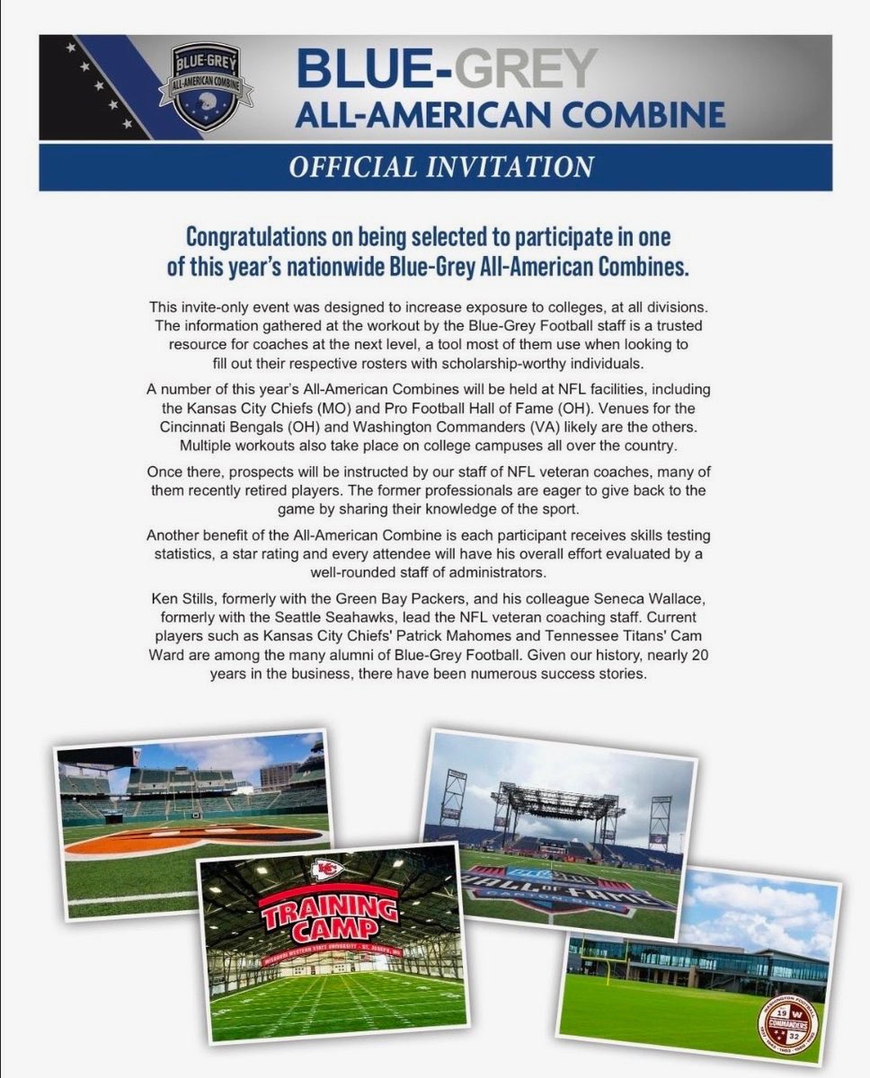 AntonHaas22's tweet photo. Thankful to receive an invite to this year’s Blue-Grey combine in Canton, Ohio! @BlueGreyFB @nvanco2003 https://t.co/YvrEEYClDD