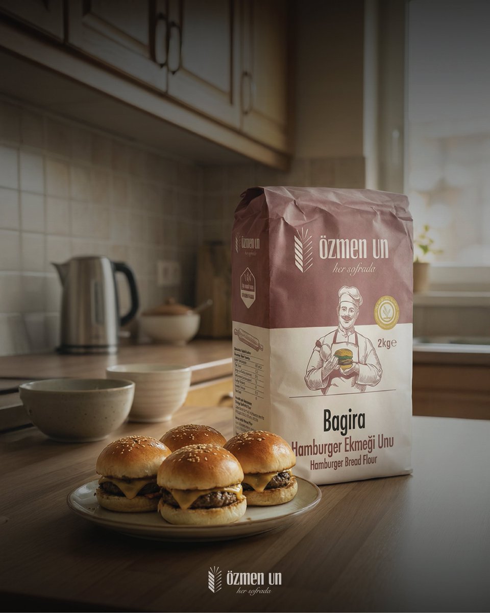 ozmenun's tweet photo. Evde hamburger keyfi artık çok daha lezzetli!

Özmen Un’un Bagira Hamburger Ekmeği Unu ile yumuşacık ve tam kıvamında hamburger ekmeklerini kolayca hazırlayabilirsiniz. En kaliteli tahıllardan gelen özel karışım, her lokmada mükemmel doku ve tat sunar. https://t.co/9B5jfj1paG