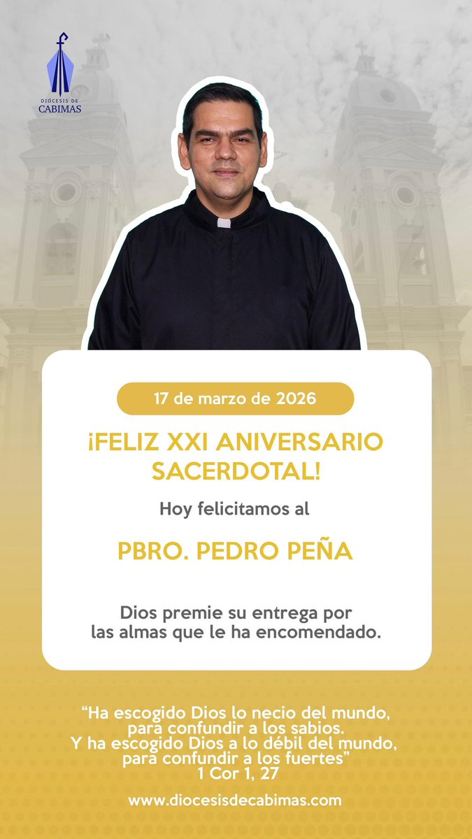 Celebramos en este día el Aniversario de Ordenación Sacerdotal del Pbro. Pedro Peña.

Ofrezcamos una oración de acción de gracias a Dios por él 🙏
