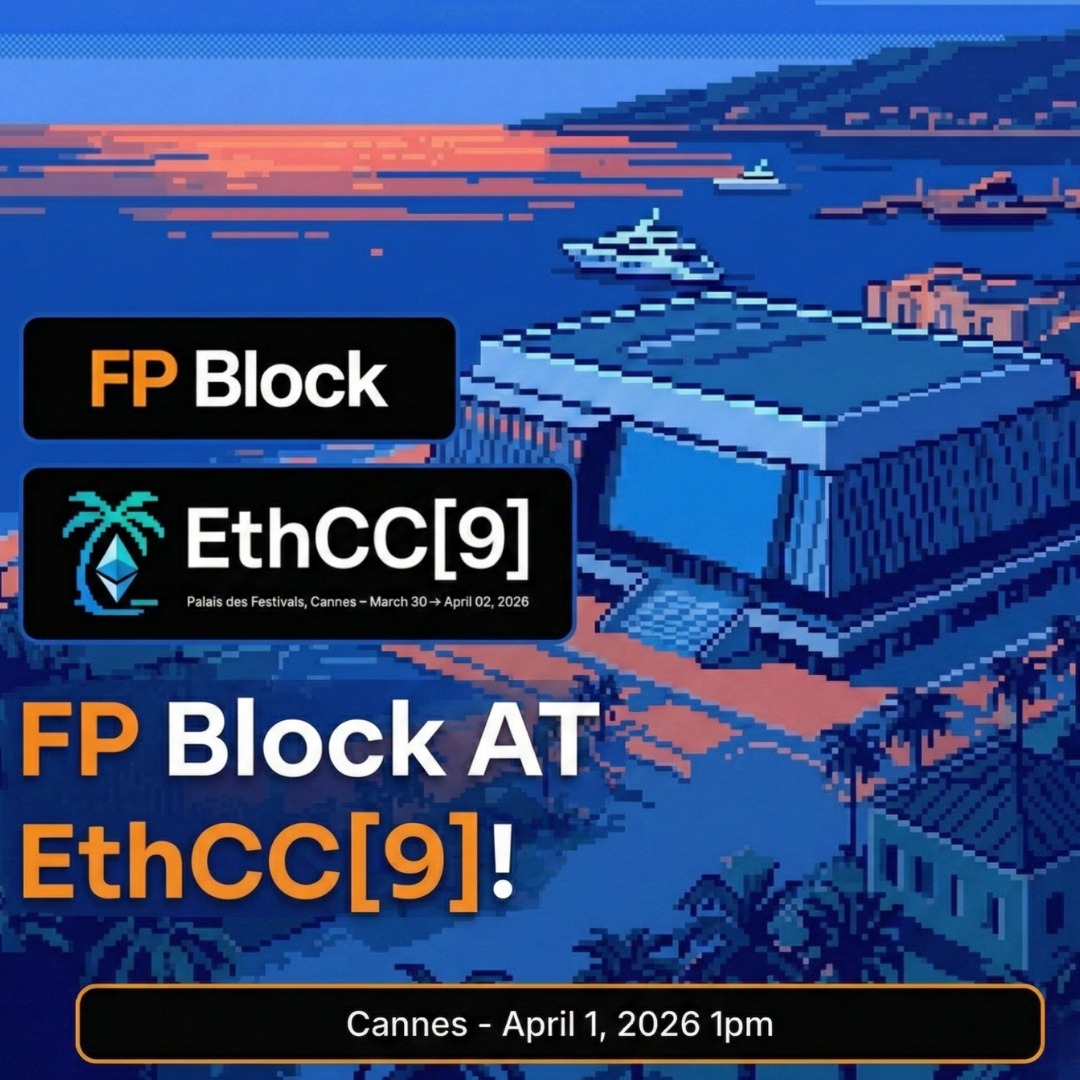 Genzio's tweet photo. FP Block will be at @EthCC in Cannes, hosting a private gathering for real conversations with builders.

Keynote from our CEO @WesCrook, plus discussions with @FireblocksHQ, @Trezor, @coolwallet, @Celo, @everstake_pool, and curated networking with founders and investors.