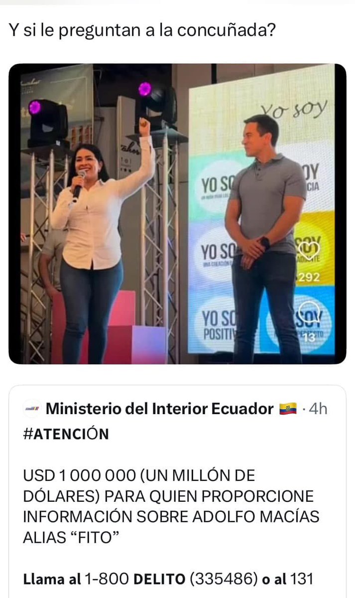 Hasta hizo un video en la cárcel.

Pero Fito escapó.

Fito tuvo una videollamada con Reinverch. Lo volvieron a capturar.

EEUU aprobó las visas para las hijas de Fito. Escaparon a Colombia.

La cuñada de Fito se abrazaba con Noboa, Villavicencio y Diana Salazar.