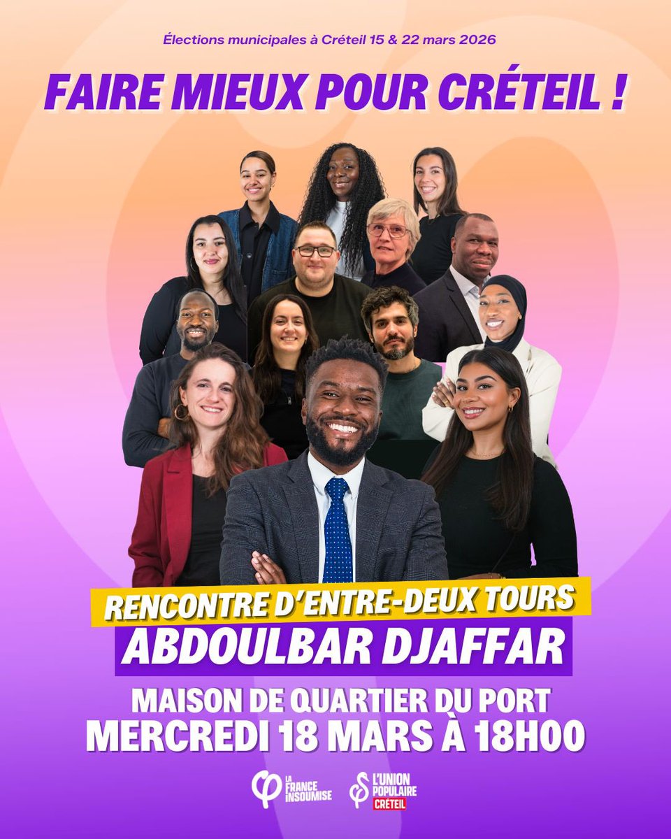 Rendez vous ce mercredi 18h à Créteil pour notre dernière soirée de campagne. 
En présence de Assa Traoré et de toute notre équipe. 

Buffet gratuit, espace enfants et plein d'autres surprises 👀

📍 Maison de quartier du Port - 21 mail Salzgitter, Creteil