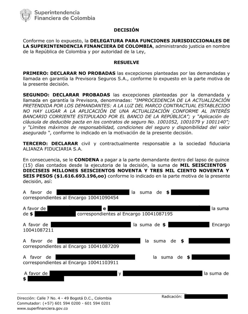 #ECONOMÍA | La Superintendencia Financiera (<a href="/SFCsupervisor/">Superfinanciera</a>) impuso una condena a Alianza Fiduciaria por $ 1.616 millones, que tendrá que pagarle a un grupo de compradores del proyecto inmobiliario Sky Condominio, que se desarrolla en Montería, Córdoba, que no recibieron sus