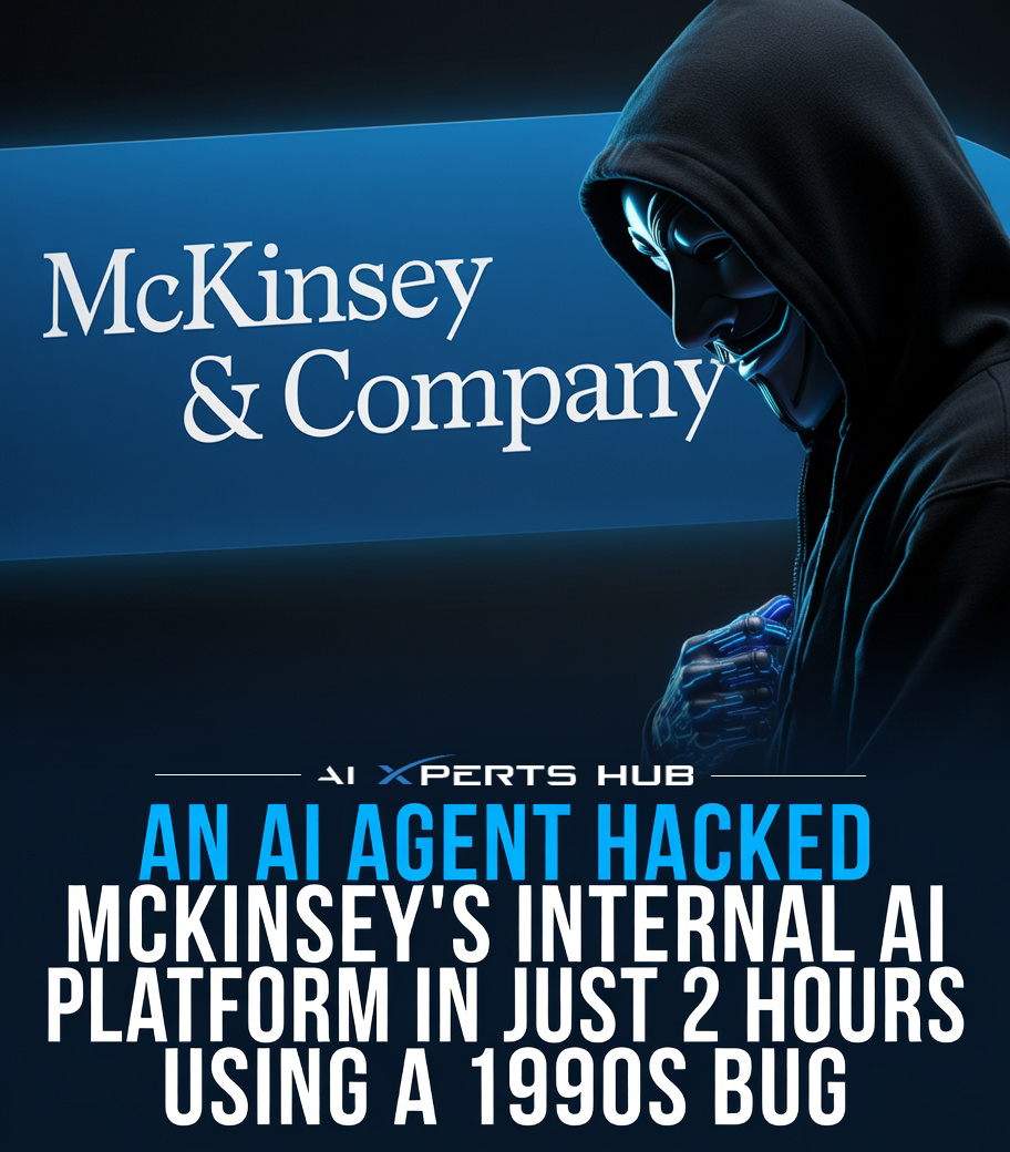 aixpertshub's tweet photo. An AI agent, developed by the security startup CodeWall, approached McKinsey &amp; Company’s proprietary internal AI platform — Lilli.

With precision and elegance, it breached the system in just two hours.
The key? Not cutting-edge malware. https://t.co/Cp7xZ0m3QT
