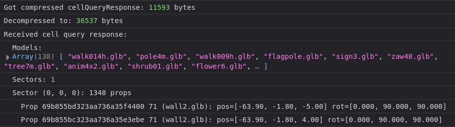 Just optimized static objects streaming.
Started with 58KB, reduced to 11KB, 80% reduction for 1348 props!

How I did it 👇

Positions: 96 bits → 42 bits (14-bit quantization, 0.01 precision)
Rotations: Euler angles compressed to 27 bits (9 bits/axis)
Model names: Dictionary