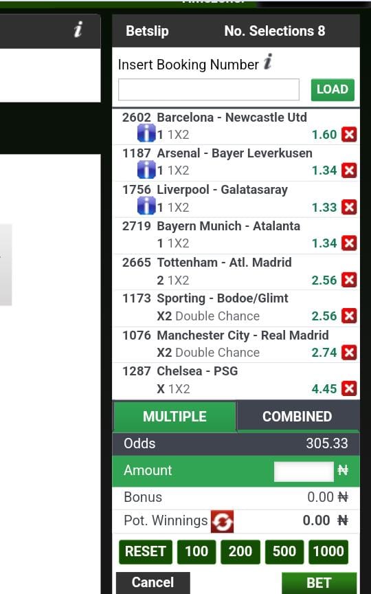 🚨 UCL SELECTION ✅ 🔥🔥

 ODDS: 305

BOOKING CODE: 57FVGM3

Edit &amp; Stake Wisely!!!🔞🔞

DEPOSIT &amp; PLAY: 👉🏻 register.bet9ja.com/shop?promocode…

#Bet9jaCodes