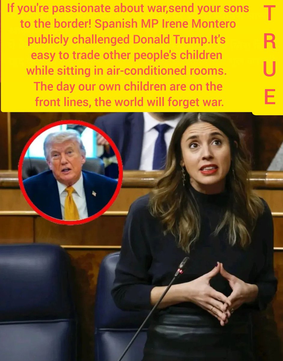 vadicguru1008's tweet photo. Deciding 'War' while sitting in AC rooms is the easiest task in the world 😡🏢, because there is someone else The son belongs to ⚰️💔

The fire Irene Montero sprouts in European Parliament 🔥It screams from every common man today. WHO WANTS PEACE 🕊️🌍

USA 🇺🇸, Israel 🇮🇱Tensions between 🇮🇷THE B SUM ETE STRENGTH IN THE STRENGTH OF DONALD TRUMP said if TRUMP is so fond of war ⚔️, they get on the field themselves and SEND YOUR SONS TO THE FRONT LINE 🚶 ♂️ 💣

This statement isn't just a political comment 🗣️, but a slap on the faces of those rulers 👋 Joe DON'T CARE ABOUT INNOCENT BLOOD TO PULL THE LINE ON THE MAP 🩸🗺️

The reality is that 📜📜⚔️Dying in all the wars in history are often the sons of the poor. Only are 💔

Drunken people slogans the 'national interest' in power 🇺🇳, that interest is often for their tijoris. LIMITED 💰

Irene's shout-out reminds us 🔔The day when every leader in the world remembers us 🔫 will be held with a gun 🔫, that day all the controversies of the world will be solved on the same thing 🤝🕊️

PUSHING OTHERS CHILDREN IN THE MOUTH OF DEATH IS NOT HANNELY ❌, BUT THE E20I KARENESS 😔

The true thing is that the hands that interrogate the file of war.

✍️, HIS OWN HANDS NEVER SLEAN BY BLOOD 🩸 ❌
If every leader had to give a soldier from his home e20 🪖Then this earth probably gunpowder forever Let's come from a pile 🌍✨

"Do you also agree with Irene Montero 🤔