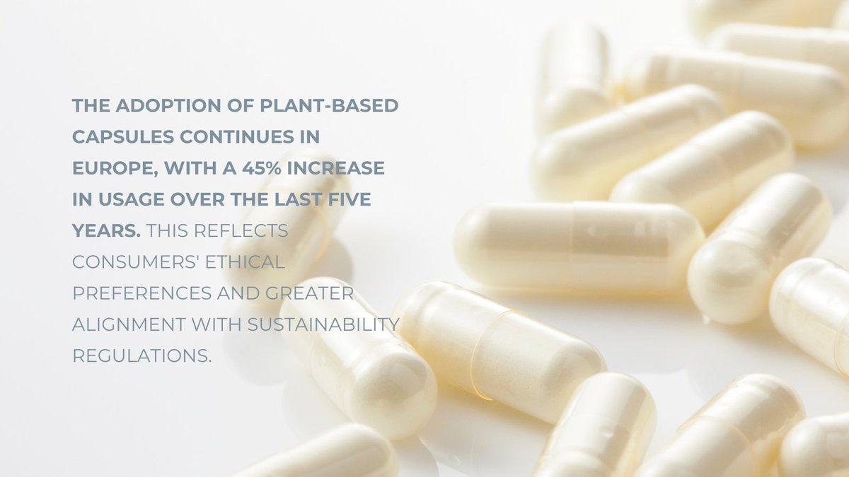 lyfegroupco's tweet image. The adoption of plant-based capsules continues in Europe, with a 45% increase in usage over the last five years. This reflects consumers' ethical preferences and greater alignment with sustainability regulations. hubs.ly/Q044qrT50

#HPMC #vegetalcapsules #emptycapsules