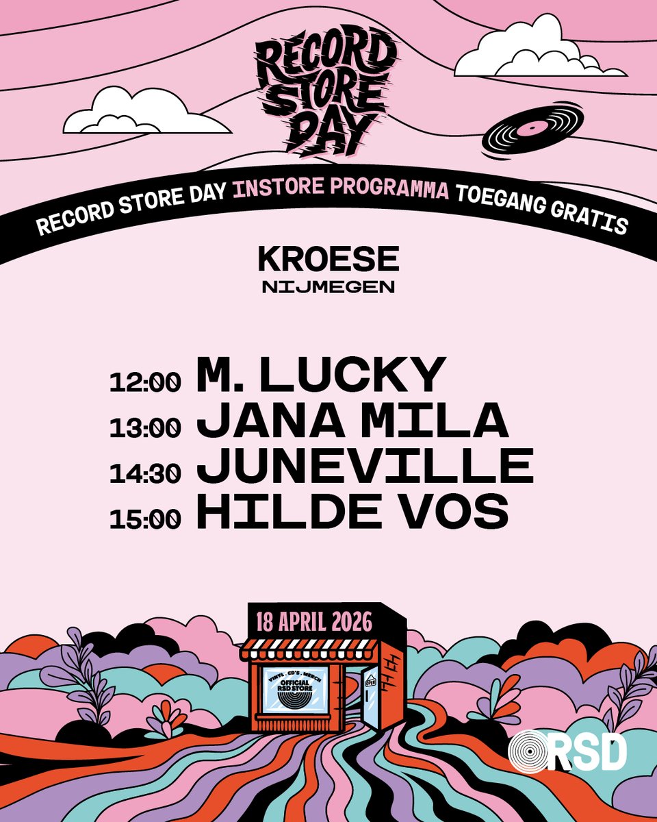kroese's tweet photo. Het instore programma voor Record Store Day is bekend!
Samen @Faele, @IlseDeLange, M Lucky, MY BABY, De Toegift, Jana Mila, Juneville, Hilde Vos en jullie, gaan we er ongetwijfeld een mooie dag van maken!

#recordstoreday #musiclovers #vinyllovers #uitinnijmegen #uitinarnhem https://t.co/FfcjqhaUvk