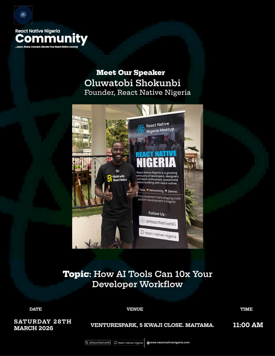 Final Speaker Spotlight 🎤
<a href="/just1and0/">Morbido Oloriebi</a>  joins us!

🗣 “How AI Tools Can 10x Your Developer Workflow”

📅 March 28, 2026
📍 Ventures Park, Maitama
🎟️ Register: lnkd.in/exAjUHmu 🚀