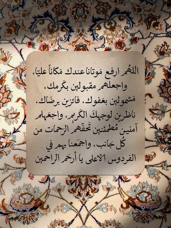 ٢٨ | رمضان🌙 ١٤٤٧ه‍
﴿ فِي جَنَّةٍ عَالِيَة ﴾
اللهُـم اجعل موتانا مِن اصحـاب هذه الآية 
اللهُم اغفِر لهُم ، وهب لهُم مِن اجرك ما لا يُحصى 
ومِن غُفرانك عفوًا لا يفنى ، اللهُم إنّا ودعناهم في رحمتك ونعلم أن رحمتك بهم أوسع مما يتوارد في أذهاننا
#امواتكم_بحاجه_الدعاء_لهم