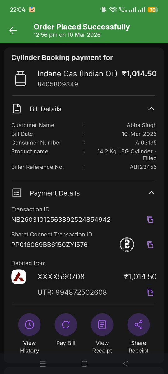 Abhineet1183813's tweet image. @IndianOilCl @IOCLdispatch Booked LPG cylinder via PhonePe, payment done, but no confirmation SMS &amp;amp; order not visible in IOCL app history. Pls help! #LPGIssue
