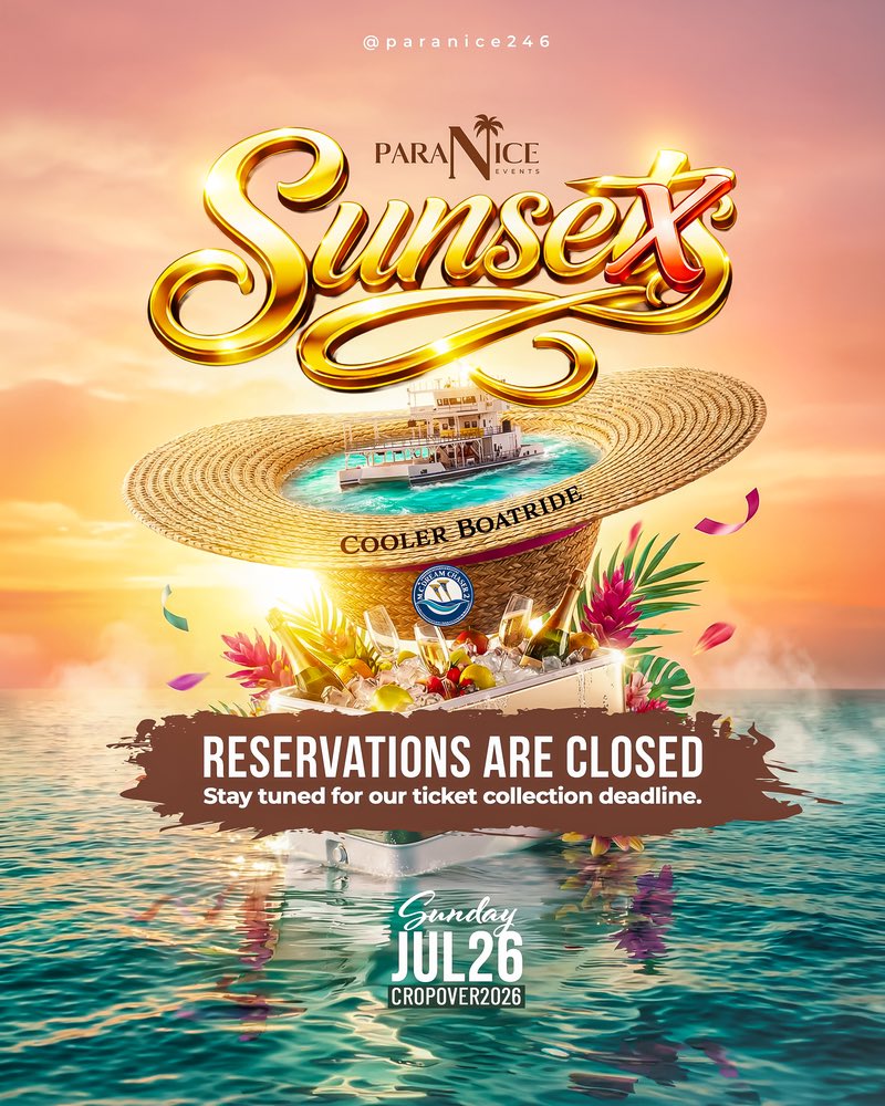 Paranice246's tweet photo. Reservations CLOSED… and the energy already set for #ParaniceSunsex 🔥🌅🚤🍾

If you’re in, stay locked, ticket collection deadline dropping soon ⏳

Don’t miss your moment.

#ParaniceEvents #CropOver2026 #Barbados https://t.co/HwQV9Ue4GG