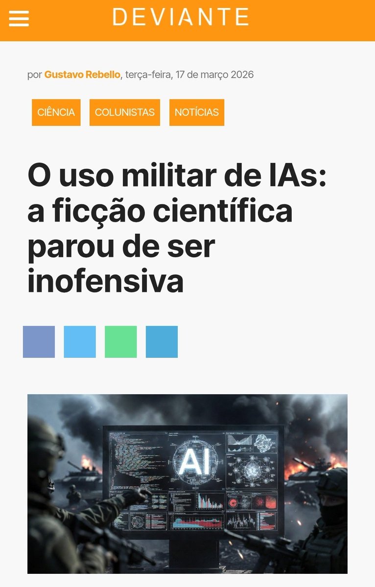 Gu_rebel's tweet photo. Tem texto novo meu lá no Portal Deviante sobre o uso de inteligências artificiais em Gaza e no Irã. https://t.co/Mz1ShK1oRn