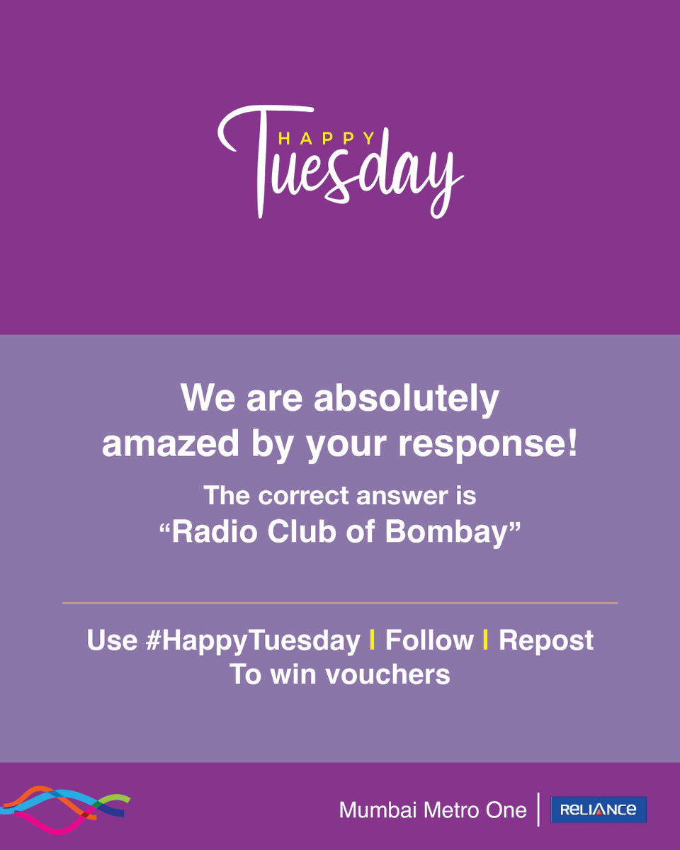 MumbaiMetro01's tweet image. A huge thank you to all for participating. 

Prizes will be awarded to 50 winners, first 25 correct entries and additional 25 winners by draw.

Mention #HappyTuesday with your answer, follow us and repost to participate and win every Tuesday.

#Contestalert #winprizes