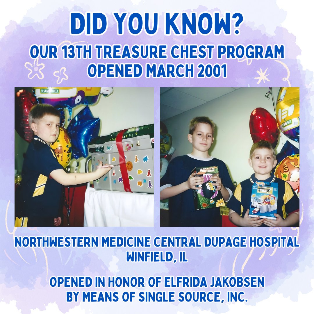 TreasureChst's tweet photo. 💛 #DidYouKnow?
25 years ago, our 13th Treasure Chest Program started bringing comfort and smiles to kids and teens in treatment.
#memory #aboutus #ourstory #childhoodcancer #community #givinghope #nonprofit https://t.co/s9Ph14fYQ7