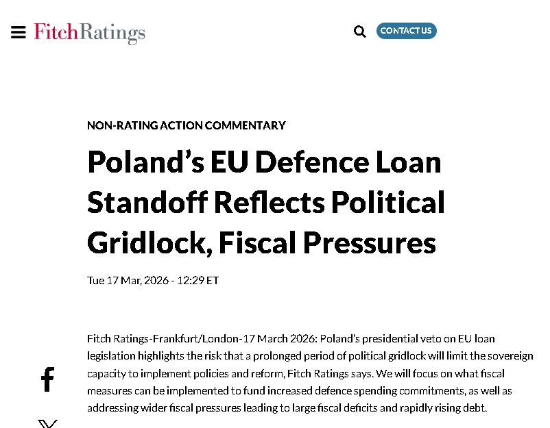 Macronextcom's tweet photo. 🇵🇱 Wg Fitch zawetowanie SAFE uwypukla wszystkie ryzyka stojące za negatywną perspektywą ratingu Polski.

- udział w SAFE mógłby obniżyć koszty obsługi długu;
- propozycja NBP rodzi niepewność co do roli banku centralnego. 

➡️ https://t.co/gRIek0laFk https://t.co/OeMMZIdQWI