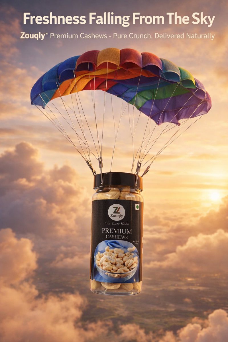 Zouqly's tweet image. POV: Your snack upgrade just landed. 🪂

Zouqly™ Premium Cashews
Fresh. Crunchy. Premium.

#SnackUpgrade #Zouqly #DryFruitLovers #HealthySnacks #yourtastehabit