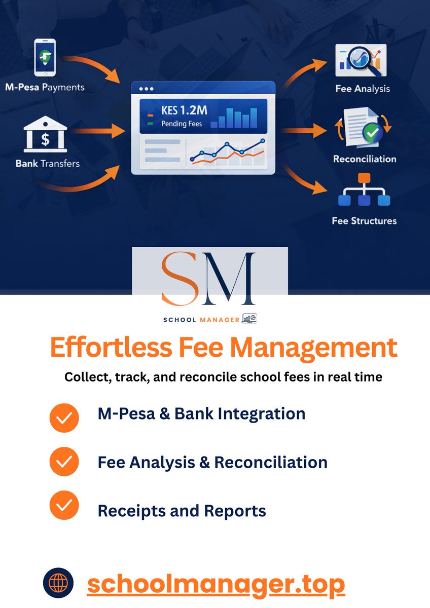 system_20256's tweet photo. Stop chasing school fees.
Start managing them smarter.
💳 M-Pesa + Bank Integration
📊 Real-time Fee Analysis
🔄 Automatic Reconciliation

See it in action 👇
 https://t.co/ktVM4aqjsq https://t.co/BjvaGQxT4w