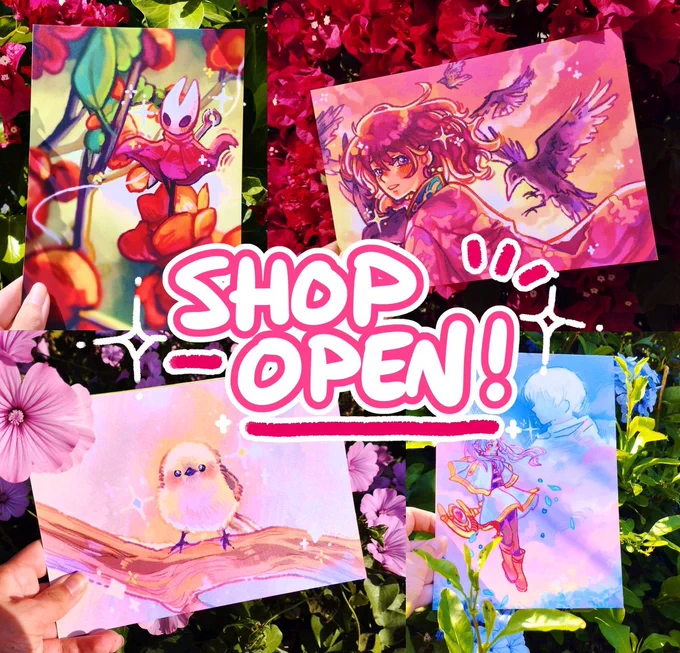 My online shop is finally open again! All orders above 15€ will receive a random puppy holo sticker! Thank you so much for waiting and I hope you like all my new merch! link &amp; info below!!