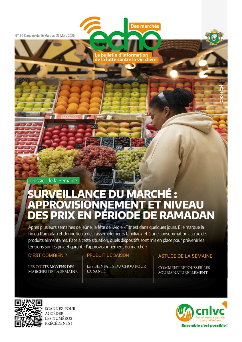 CNLVC_CI's tweet photo. 𝑬𝑪𝑯𝑶 𝑫𝑬𝑺 𝑴𝑨𝑹𝑪𝑯𝑬𝑺
𝑽𝒐𝒕𝒓𝒆 𝒃𝒖𝒍𝒍𝒆𝒕𝒊𝒏 𝒉𝒆𝒃𝒅𝒐𝒎𝒂𝒅𝒂𝒊𝒓𝒆
Semaine du 16 au 22 Mars 2026

A lire ou télécharger ici :

https://t.co/L1wkGVygFl

#échosdesmarchés #consommationresponsable #CNLVC
#CIV225 https://t.co/WCNad6deiW