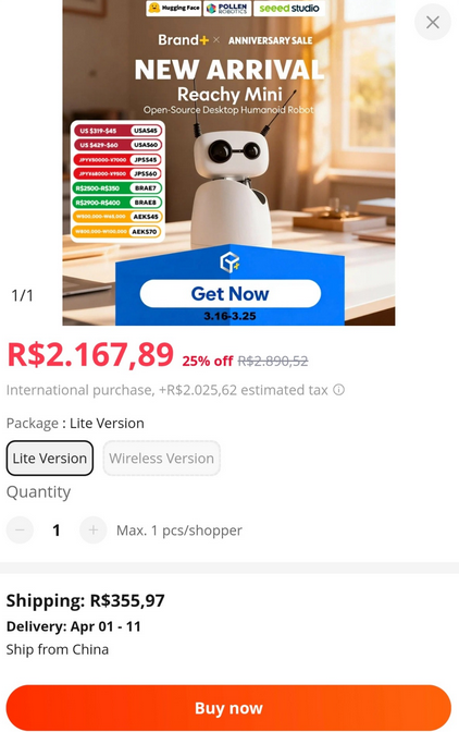 xaropecomx's tweet image. Ninguém no Brasil me disse que o robô Reachy Mini já estava EM ESTOQUE na AliExpress MarcasPlus da loja oficial da Seeed Studio. Estou enviando para todos que conheço.

#AliExpress #ReachyMini