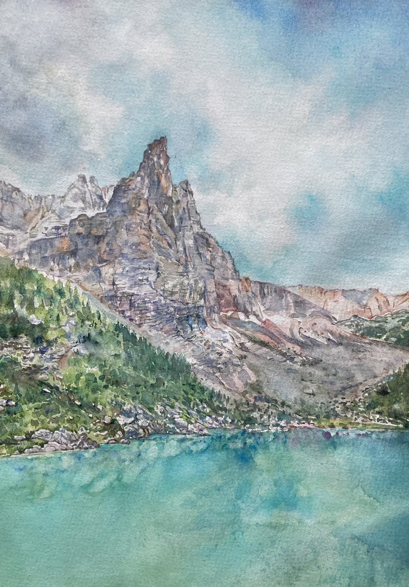 Frances16422944's tweet photo. Lago di Sorapis Dolomiti ampezzane bl, acquerello originale su carta formato A4, e voi ci siete mai stati in questo posto? https://t.co/sZLhwfy089