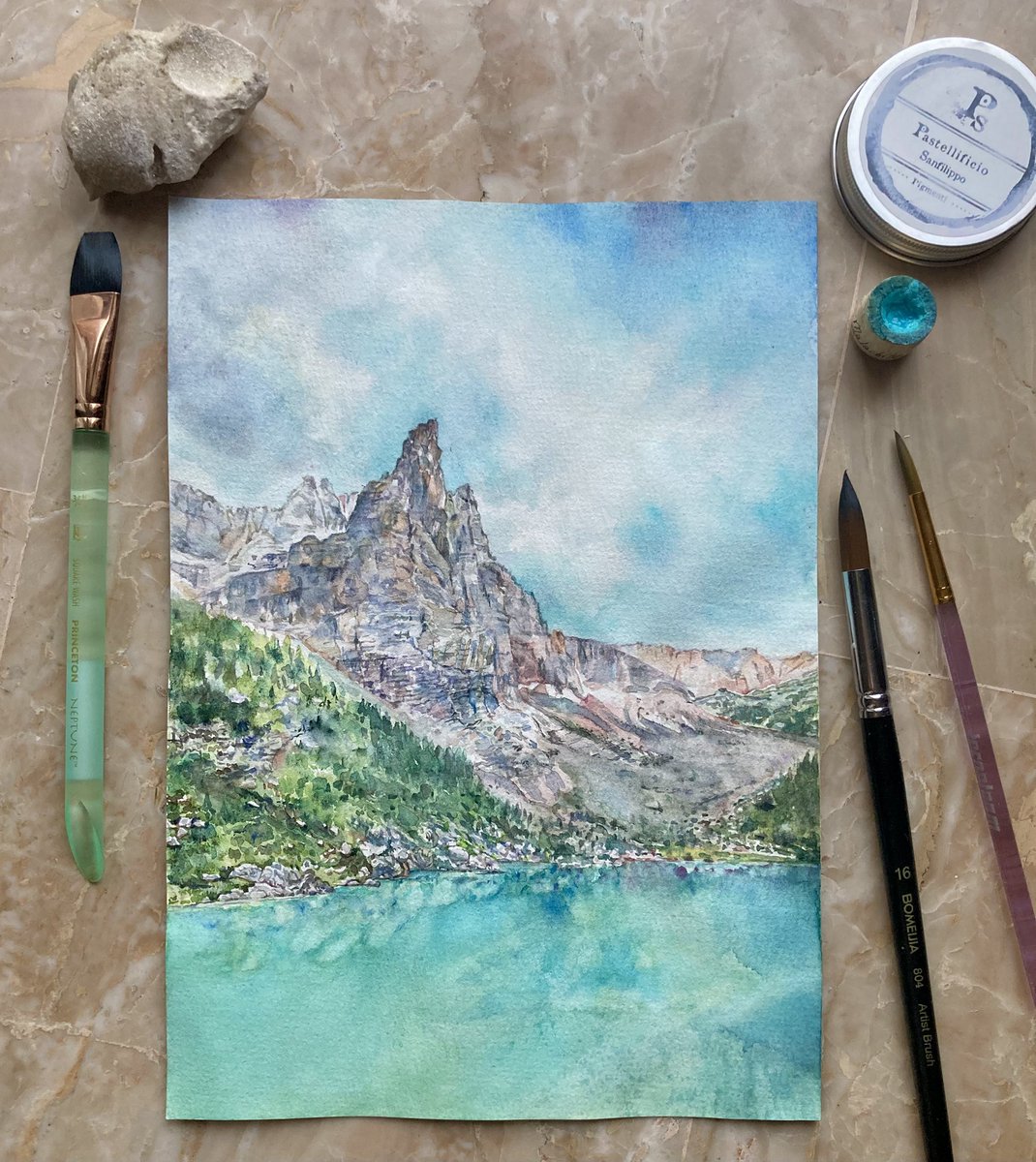 Frances16422944's tweet photo. Lago di Sorapis Dolomiti ampezzane bl, acquerello originale su carta formato A4, e voi ci siete mai stati in questo posto? https://t.co/sZLhwfy089