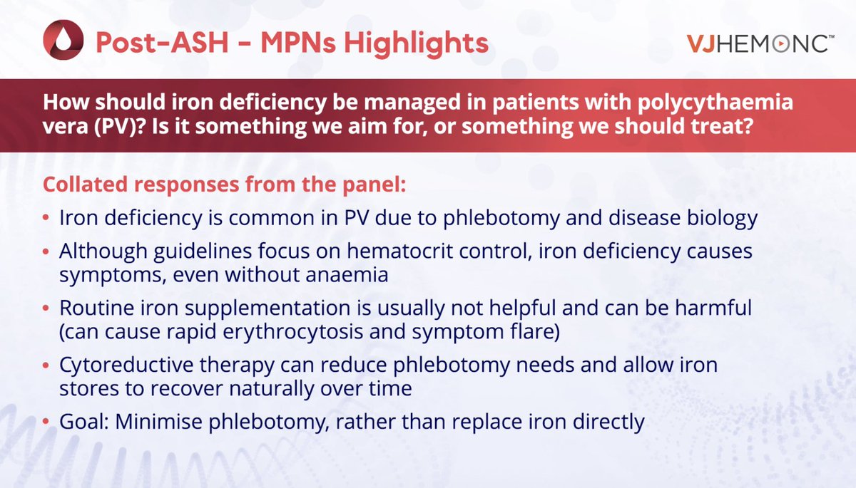 VJHemOnc's tweet photo. Missed our Post-ASH #MPNs webinar? ๐ค Explore the highlights now, including panel discussions where your questions get answered! ๐ฉธ ๐ฅ
Featuring presentations & discussions on selected #MPN abstracts from the 67th ASH Annual Meeting and Exposition ๐ก
Covering:
๐น Session 1: Advances in the management of PV and ET
๐น Session 2: Latest in MF therapies
๐น Session 3: Novel therapeutic approaches for MPNs and #mastocytosis
Chair: @harrisoncn1
Moderators: Francesca Palandri and John Mascarenhas
Give it a watch ๐ https://t.co/lp8fQ0gLd2
#HemOnc