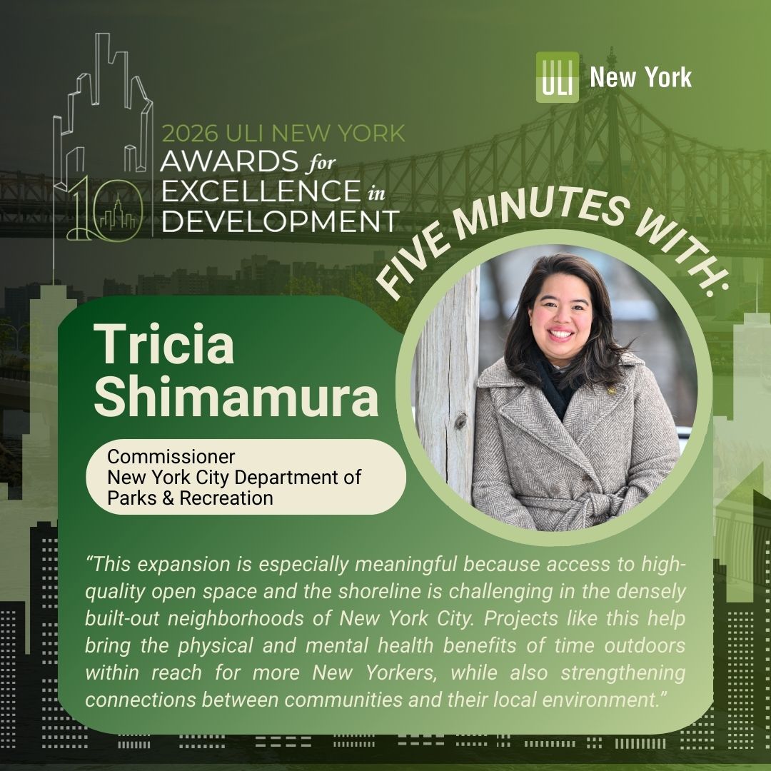 ULINewYork's tweet photo. Our next Five Minutes With interview is with Tricia Shimamura, Commissioner of the NYC Department of Parks &amp; Recreation and part of the project team of Urban Open Space finalist East Midtown Greenway. Read our full conversation with Tricia: https://t.co/80uS7AM6dP https://t.co/0HIRJhWdLz