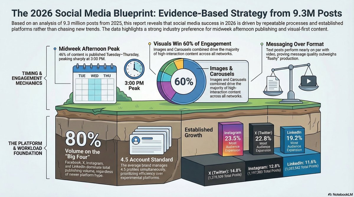 JohnWalkerDM's tweet photo. Stop guessing what works on social media. SocialBee analyzed 9.3 MILLION posts so you don’t have to. 📈

The results for 2026? Some "best practices" are officially dead. 💀

A quick 🧵 on what SocialBee found:

1️⃣ Facebook is still the 👑 of volume (44.6% of all posts). 

2️⃣ The "Golden Window" for engagement? 2 PM – 5 PM. 

3️⃣ Tuesday & Wednesday are the peak days for reach.

Are you still posting on weekends? You might want to stop.

Read the full 2026 Social Media Report here: https://t.co/ZzlyDICGyb 🐝

#socialmedia #socialmediamarketing #digitalmarketing