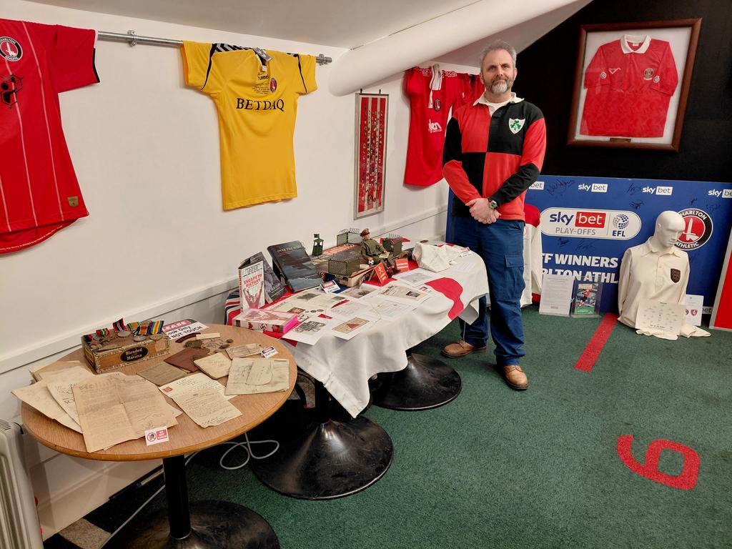 footballandwar's tweet photo. @MC_Comms has set up a wonderful display of WW2 POW artefacts and medals from both Europe and the Far East for the @CHATHMuseum and @footballandwar Escape to Victory Film Night https://t.co/81ZnvrrhQ4