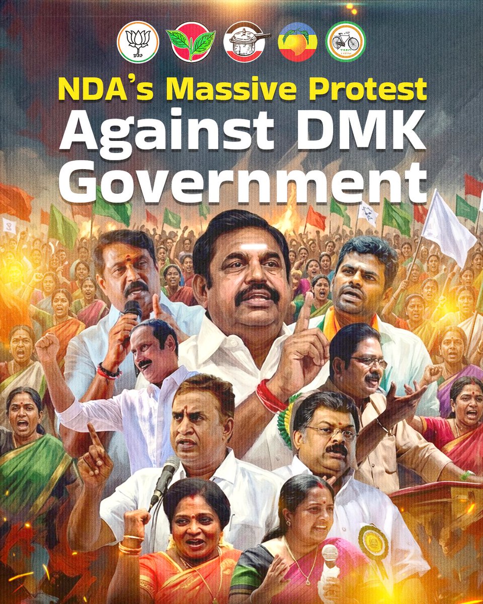 The <a href="/arivalayam/">DMK</a> government is shaken to its core by the massive sea of people who took to every nook and corner of Tamil Nadu today! Under the banner of the National Democratic Alliance, we protested against the DMK government's failure to curb the breakdown of law and order, the