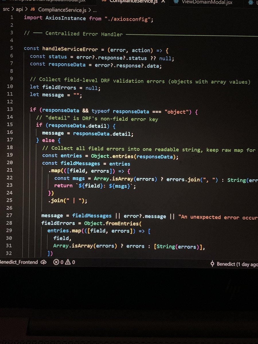 Been off here for a bit, still building.

One thing I implemented recently: a centralized API error handler.

Instead of handling errors in every component, I now manage them in one place cleaner code, consistent feedback, easier to maintain.

Small improvement, big difference.