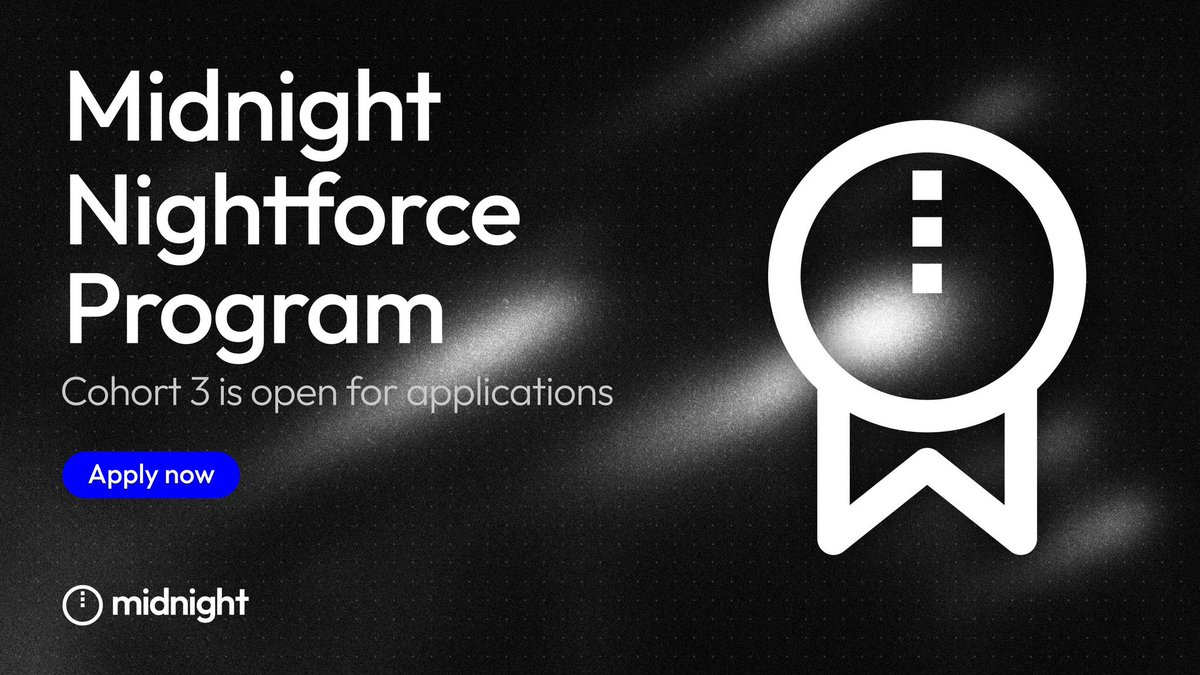 🔥BREAKING : Midnight’s Nightforce program cohort 3 is open.

Nightforce isn't just a program, it's a movement. We're building the future of Midnight, and we need believers ready to shape the ecosystem.

If you've been waiting for your moment, this is it.

👇 Apply below