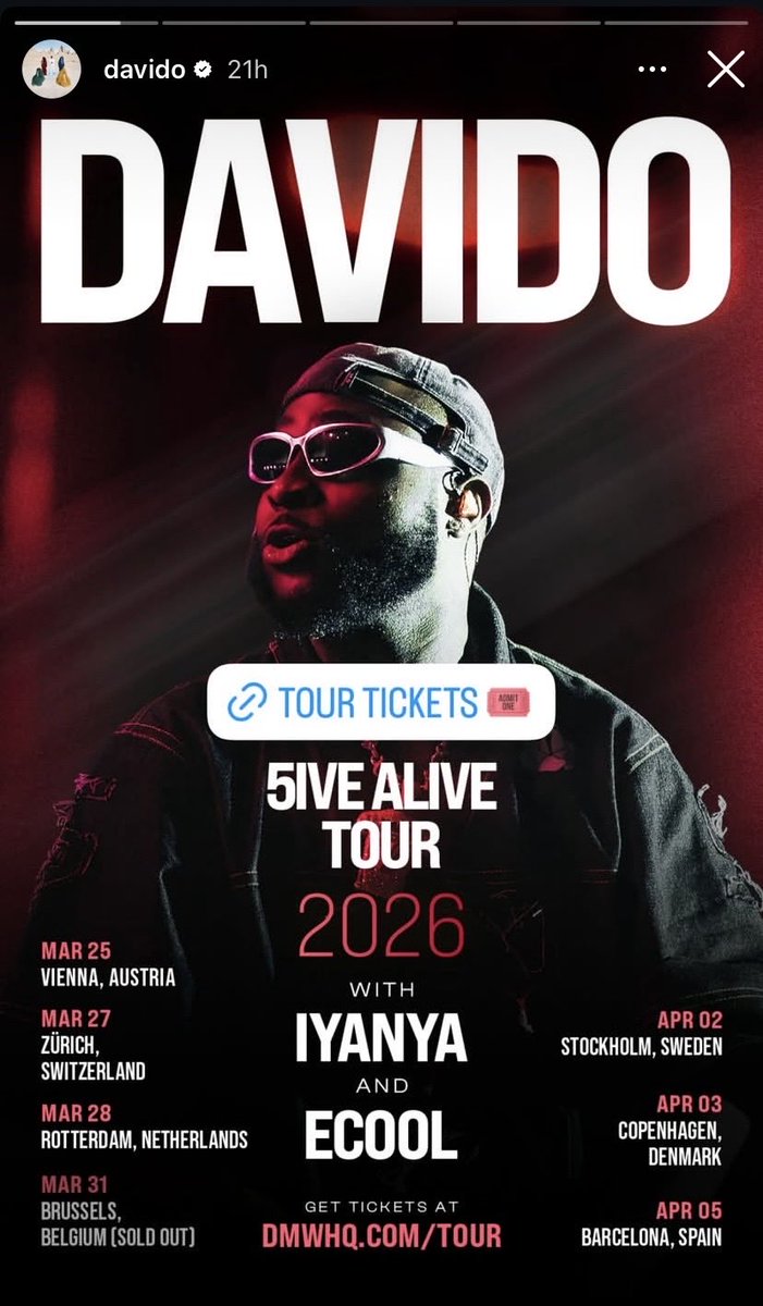 Mummy_Chizzy's tweet image. Davido  Europe  5alivetour ,  starts March  25th 

Get your ticket’s now 

#davido #5ivealivetour