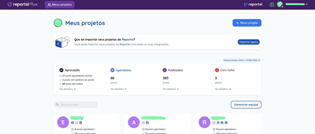 renancaixeiro's tweet photo. Um presente a todos nossos clientes do Reportei Flux!

Acabamos de lançar a Central de Controle. Agora você bate o olho em sua conta e já sabe como estão seus clientes.

- Como está a aprovação?
- O que está agendado? 
- O que publicou hoje? 
- Algo falhou?

Funcionalidade ainda mais especial para as agências que lidam com centenas de postagens todos os meses. 

Aguardamos o feedback de vocês!