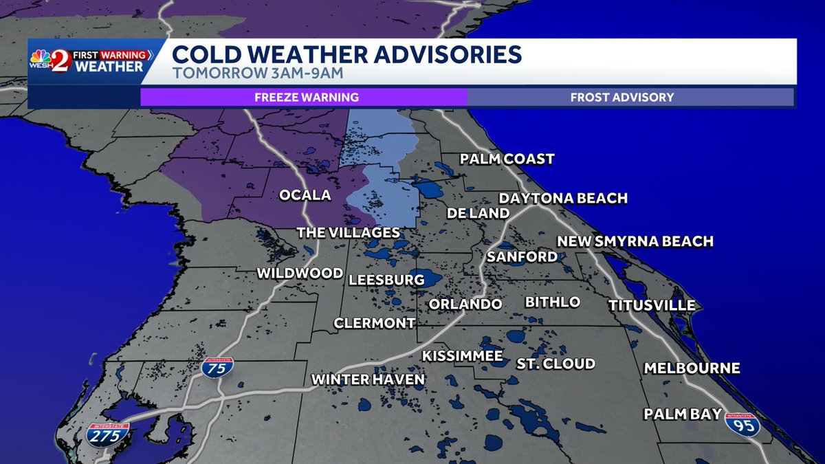 CamTranTV's tweet image. It will be another very CHILLY night! There is a freeze warning for western Marion county, frost advisory for the eastern half. Winds will be light overnight allowing for frost to develop. 
#wesh #weather #cold #night