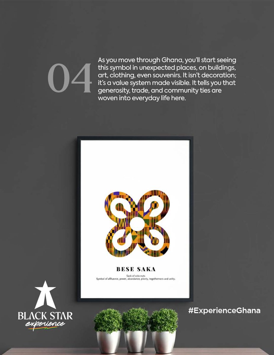 BSEGhana's tweet photo. That spirit lives in the symbols we wear, the fabrics we create, and the stories we pass on.​

What do you know about Bese Saka?​

#blackstarexperience #heritage #adinkra #experienceghana https://t.co/D1kYhNVo2j