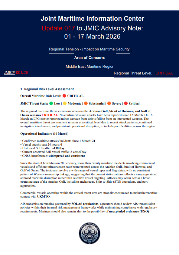 UK_MTO's tweet photo. UPDATE 017-JMIC ADVISORY NOTE

Click here to view the full advisory note⤵️
https://t.co/zA1EhWgW93

#MaritimeSecurity #MarSec https://t.co/vF7G11Yy2u