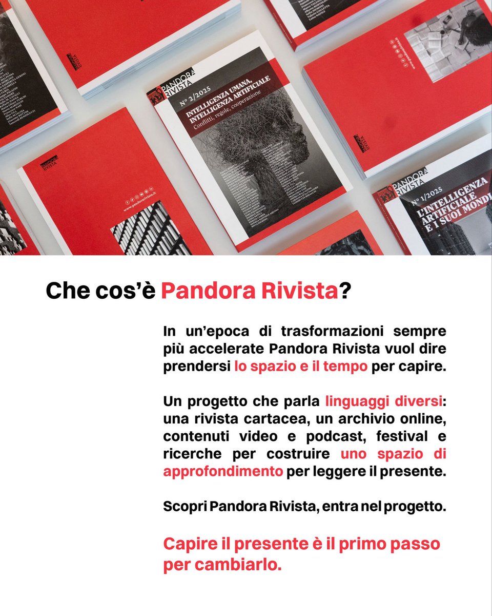 pandorarivista's tweet photo. In un’epoca di trasformazioni e crisi sempre più accelerate Pandora Rivista vuol dire prendersi lo spazio e il tempo per capire.

Una rivista cartacea, un archivio online, podcast e contenuti video, festival e ricerche. 

Scopri Pandora Rivista: https://t.co/Bpwhtdtaz2 https://t.co/ofEnsYbOLa