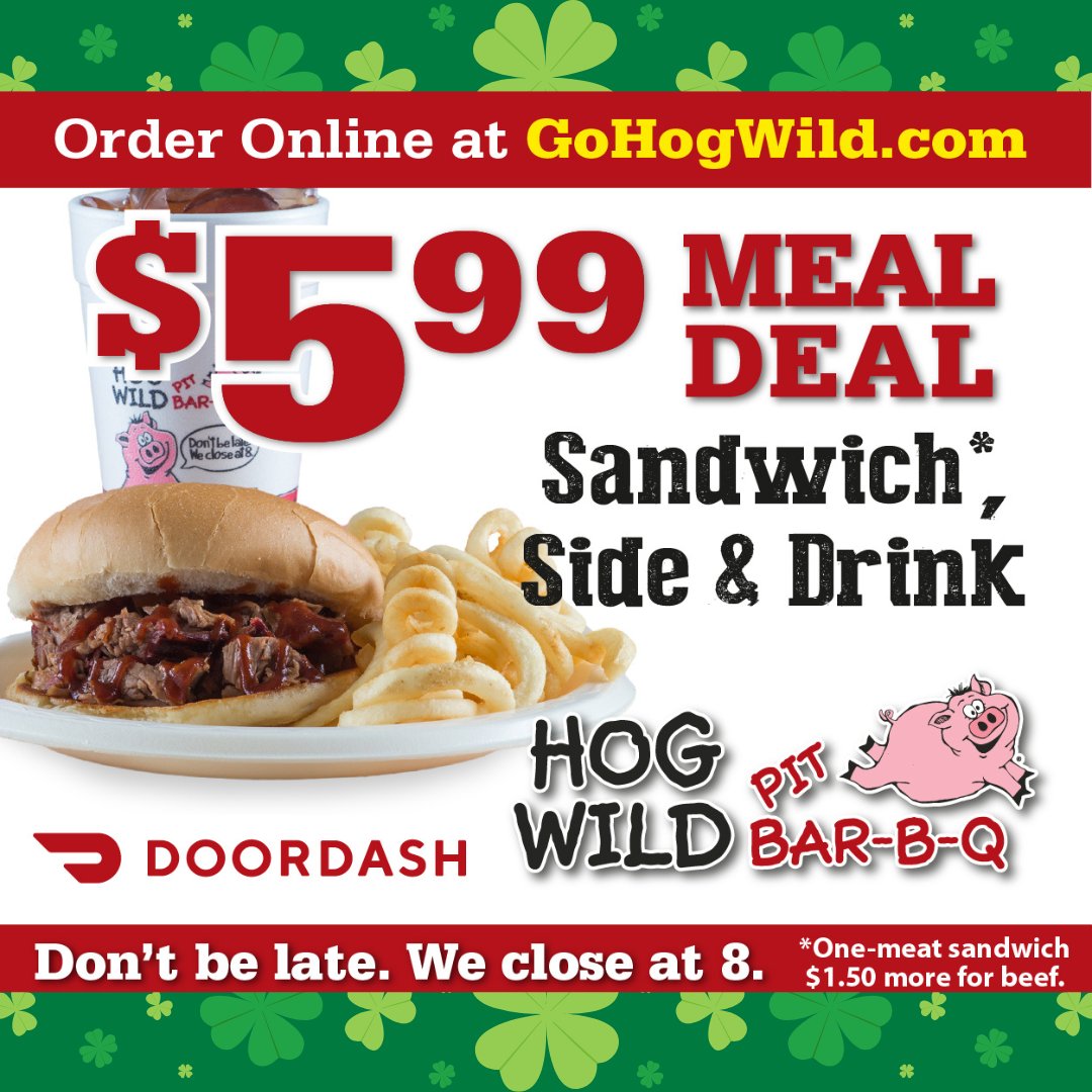 This St. Patrick’s Day, keep a little more green in your pocket. 🍀🍀 Our $5.99 meal deal includes your choice of a 1-meat sandwich, any side and a drink for one low price. Upgrade to beef brisket for just $1.50 more! It’s proof that great flavor doesn’t have to cost a lot.