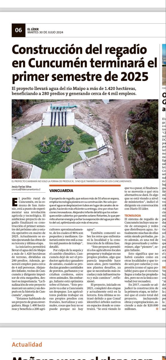 ComitedeRiego's tweet photo. @nbalmacedaj Estimado Subsecretario le agradeceremos pueda destrabar el Proyecto de Riego Cuncumén ya terminado CONAF sólo autoriza regar 700 hectáreas de las 1.428 dado que predios chicos tienen espinos, se está transformando en un Elefante Blanco inversión $ 35 mil millones https://t.co/ux9Whm8XSs