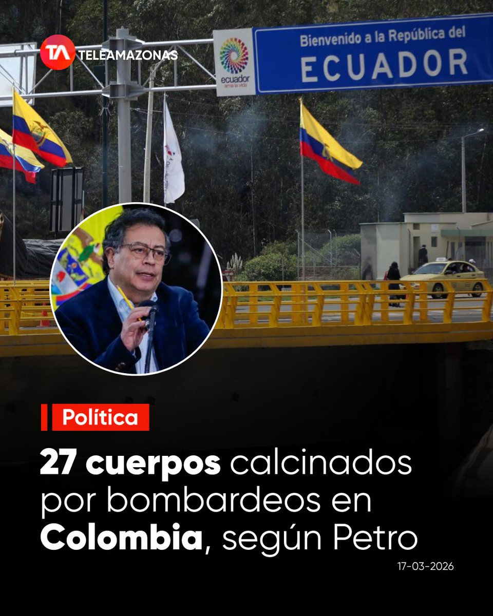 teleamazonasec's tweet image. #Política | "La explicación no es creíble", afirmó Gustavo Petro tras denunciar 27 cuerpos calcinados por supuestos #bombardeos en la frontera. Ecuador niega ataques en suelo extranjero y confirma operativos en territorio nacional. Siga los detalles: f.mtr.cool/mhwbkajzrd