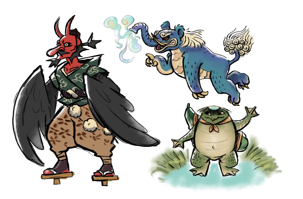 cmarlex_'s tweet photo. YOKAI 👺
Algumas interpretações de yokai famosos que fiz pra um trabalho a faculdade. Foi divertido  :9 https://t.co/9xscati2hm