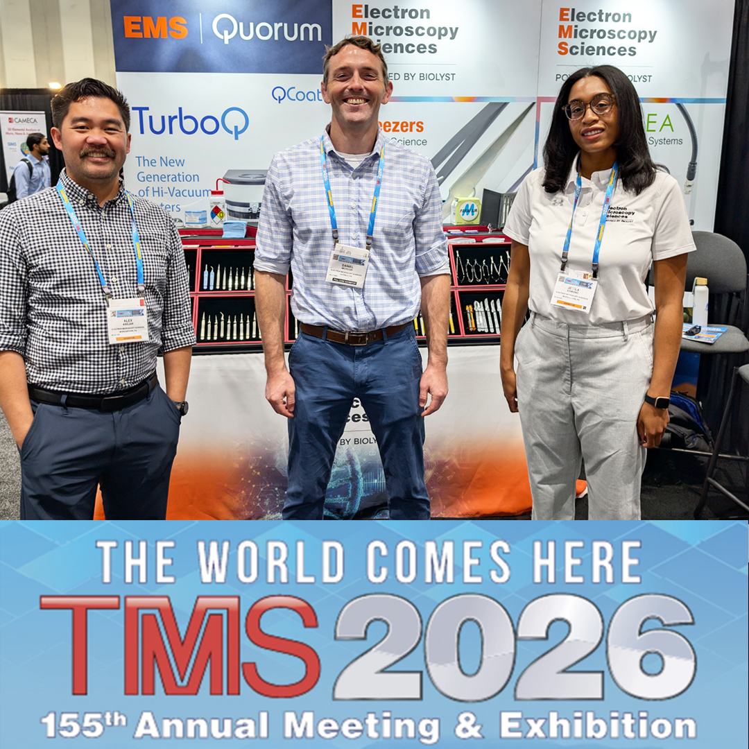 EMSDIASUM's tweet photo. Alex, Daniel, and Jemila are representing EMS at Booth 207 for the #TMSAnnualMeeting featuring the NIGHTSEA Fluorescence Viewing System and the EMS/Quorum TurboQ High Resolution Coater.
#EMShasit #TMS2026 #SEM #fluorescence #microscopy #materialsscience #NIGHTSEA https://t.co/HeX1q87Hcn