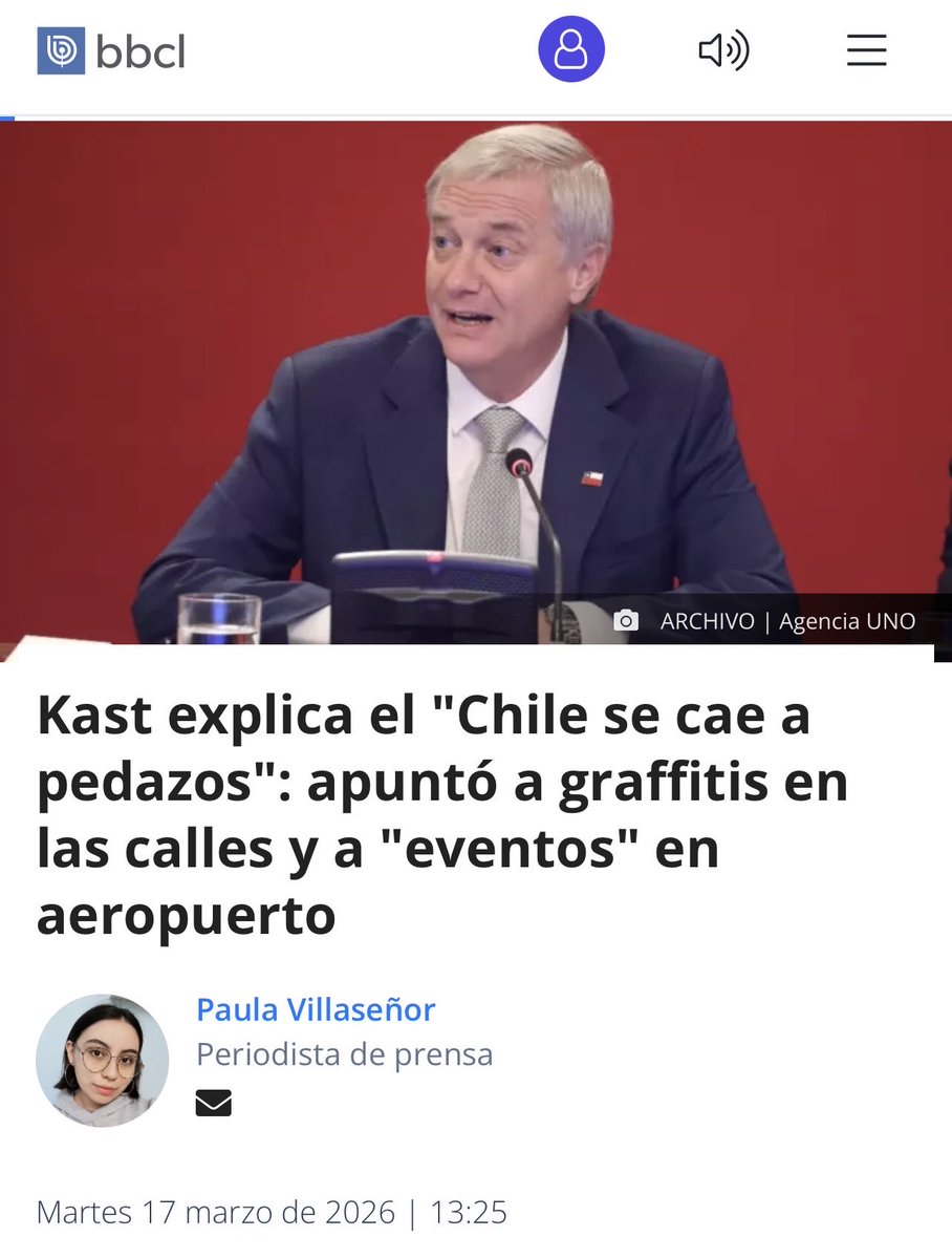 Me están webiando…???
Kast basó su campaña diciendo que Chile se caía a pedazos por “grafitis” y “eventos” en el aeropuerto.
Gente de mierda váyanse a la chucha.