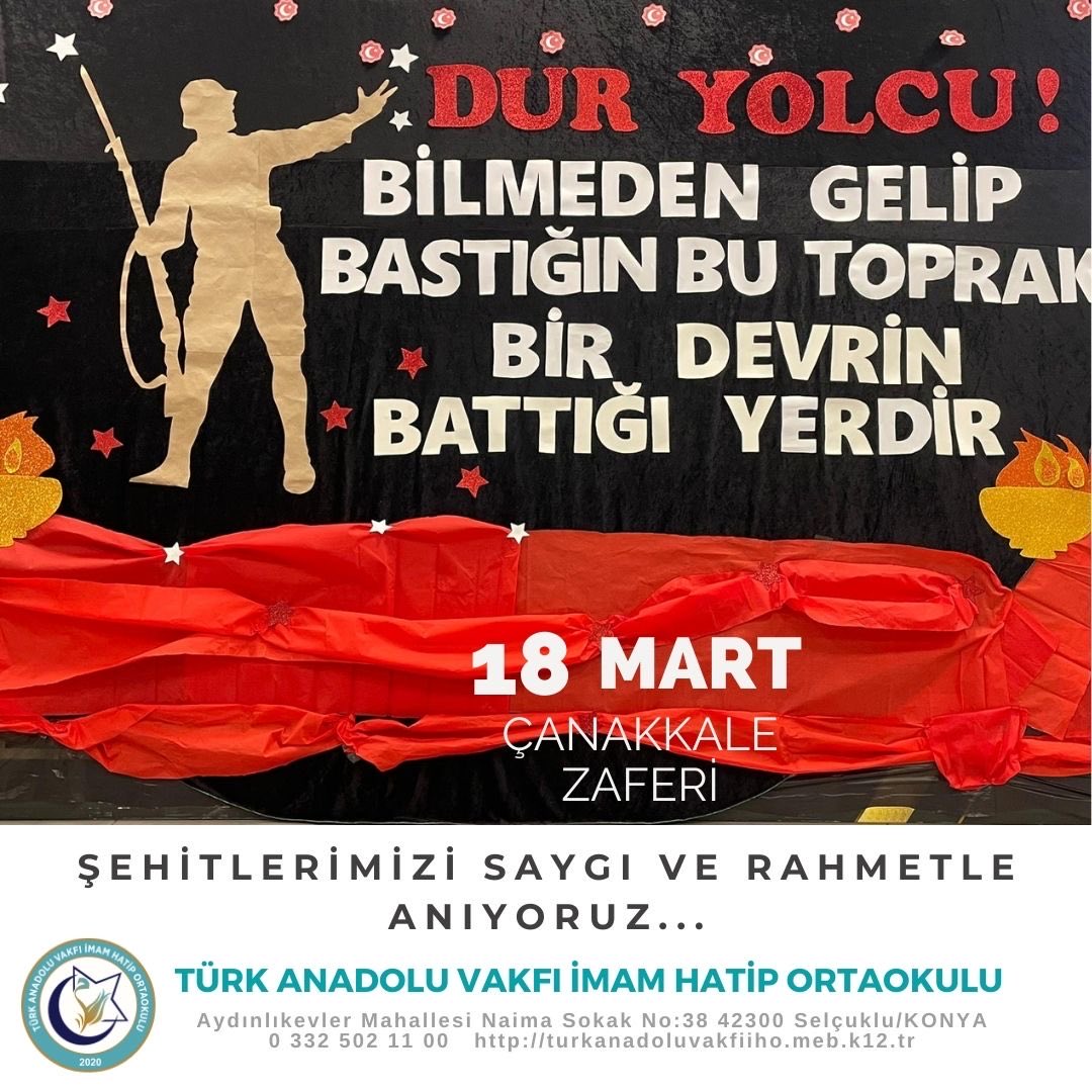 Taviho42's tweet photo. “Çanakkale Şehitlerimizi” rahmet, minnet ve şükranla anıyoruz. 🇹🇷
Aynı ruh, farklı bedenlerde yaşamaya devam ediyor…

@gokhanmurat1
@samisagdic
@servetal61
@mahmutzengin2

#ÇanakkaleGeçilmez #ŞehitlerimiziAnıyoruz #SelçukluİlçeMEM #KonyaMEM #BizimOkulumuz #KonyaMedeniyetOkulu https://t.co/jgZcxRqoRh