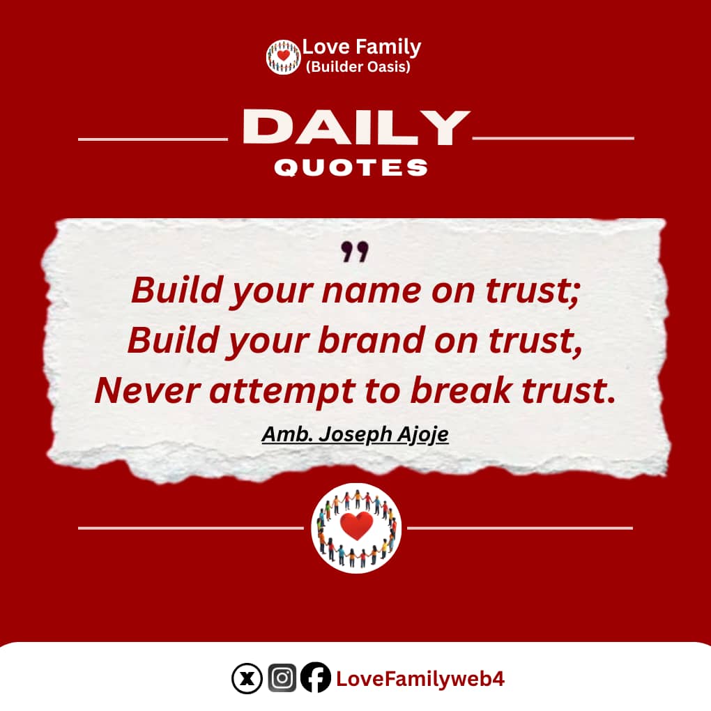 peniel93173's tweet photo. Let people know you can be trusted build it and remain consistent.“Whoever walks in integrity walks securely.” Prov. 10:9. Trust takes years to build, but can be broken in a moment.
Guard it! Once broken, it’s not easily restored.
#LoveFamilyweb4
 #BuildWithTrust #AmbassadorJoe https://t.co/xzqLxSUk1U